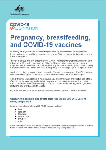 Covid 19 Vaccination Pregnancy Breastfeeding And Covid 19 Vaccines Other Languages Australian Government Department Of Health