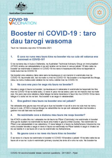 COVID-19 vaccination – Booster ni COVID-19 : taro dau tarogi wasoma (Common questions about booster doses)
