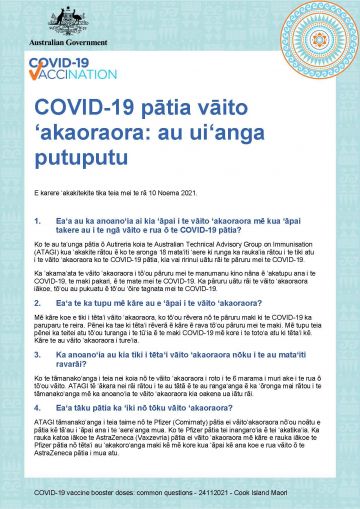 COVID-19 vaccination – COVID-19 pātia vāito ʻakaoraora: au uiʻanga putuputu (Common questions about booster doses)