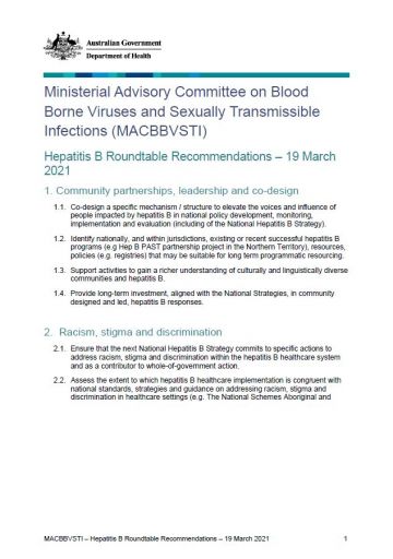 Cover image of Hepatitis B roundtable – MACBBVSTI recommendations