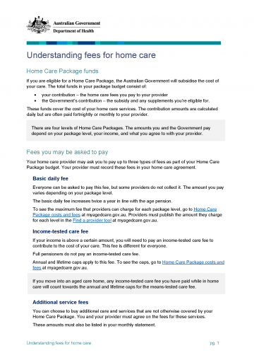 Understanding fees for home care