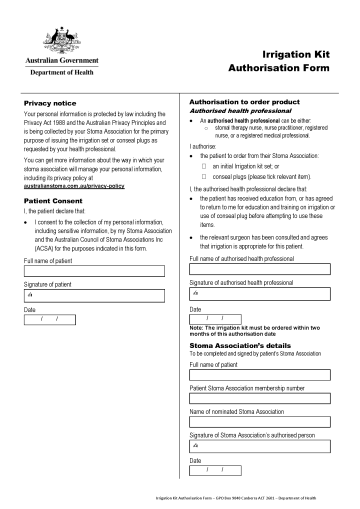 Irrigation Kit Authorisation Form