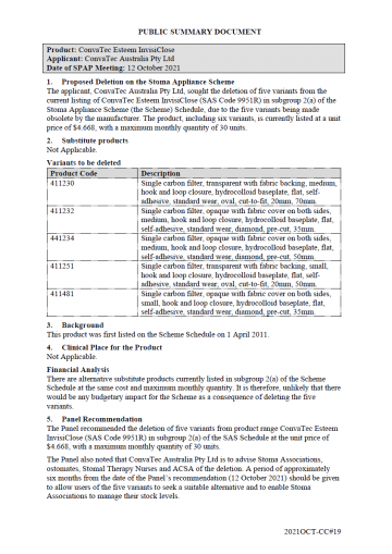 ConvaTec Esteem InvisiClose – SAS Code 9951R