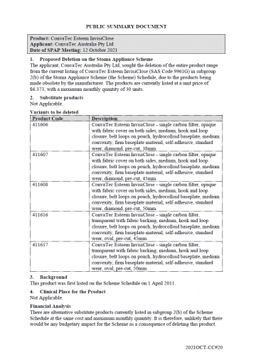 ConvaTec Esteem InvisiClose – SAS Code 9961G