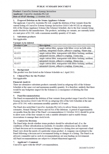 Public Summary Document - ConvaTec Esteem Synergy Invisiclose