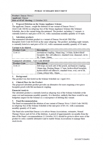 Dansac Nova 2 – SAS Code 3865K
