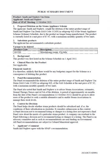 Smith and Nephew Uni Derm – SAS Code 3526N