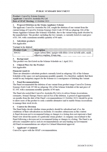 Public Summary Document - ConvaTec Esteem Synergy 