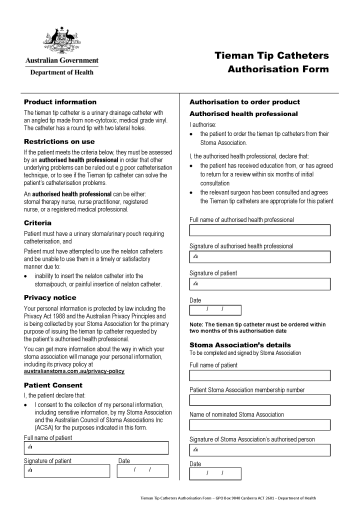 Tieman Tip Catheters Authorisation Form