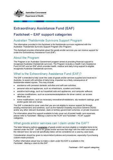 Factsheet – EAF support categories