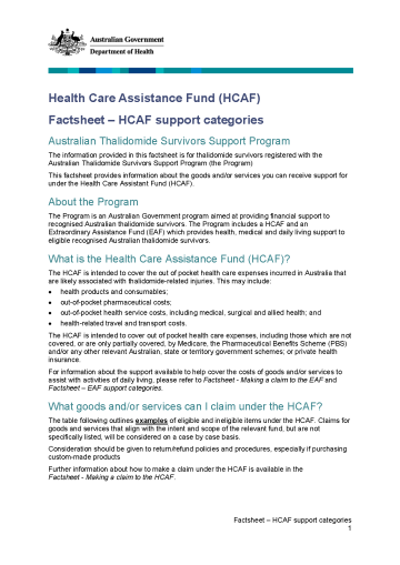 Cover image for Health Care Assistance Fund support categories Fact Sheet