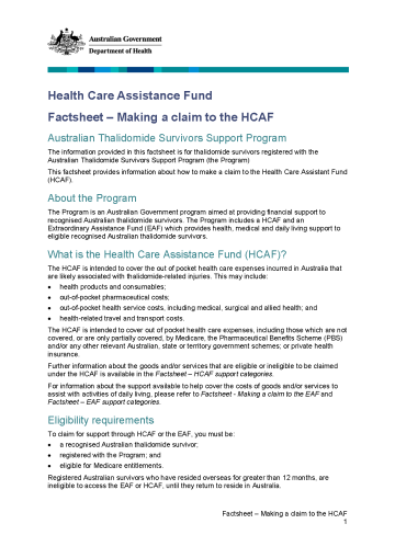 Cover image for the Making a claim to the HCAF fact sheet