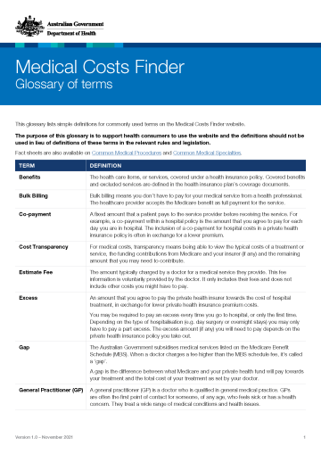 Glossary Medical Costs Finder