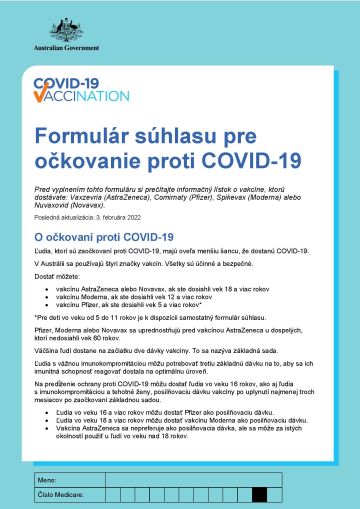 COVID 19 Vaccination Formul r S hlasu Pre O kovanie Proti COVID 19 