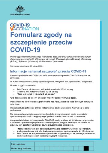 COVID-19 vaccination – Formularz zgody na szczepienie przeciw COVID-19