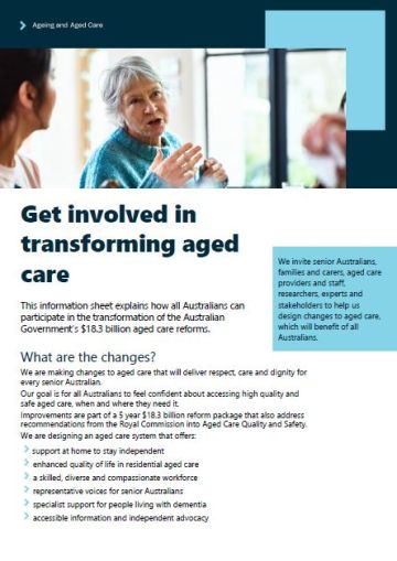 Get involved in transforming aged care