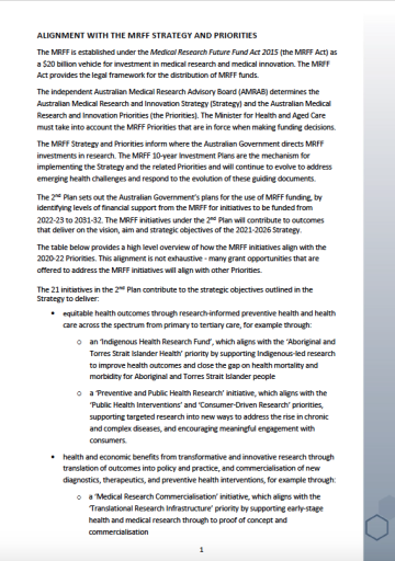 Alignment with the MRFF Strategy and Priorities