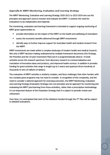 Cover image for Appendix B: MRFF Monitoring, Evaluation and Learning Strategy