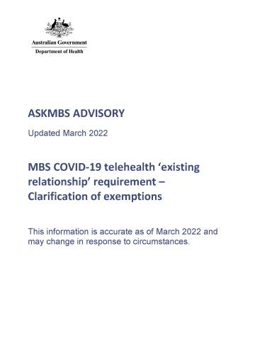 Cover AskMBS Advisory Existing relationship clarification March 2022