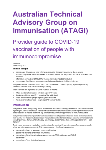 Provider guide to COVID-19 vaccination of people with immunocompromise
