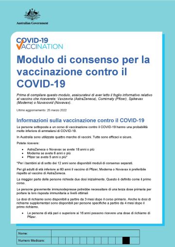 Modulo di consenso per la vaccinazione contro il COVID-19