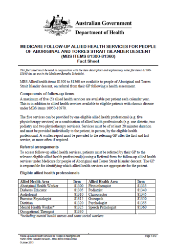 Cover image for Annual health check for Aboriginal and Torres Strait Islander people – follow-up allied health services