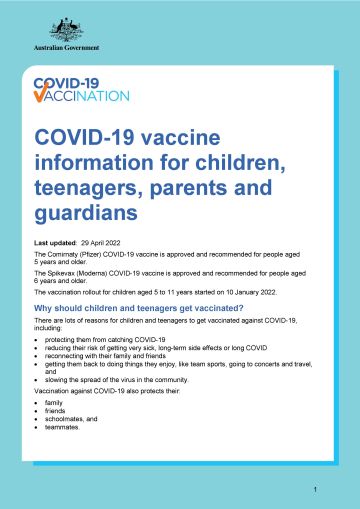 COVID-19 vaccination – COVID-19 vaccines for children and teenagers: information for parents and guardians