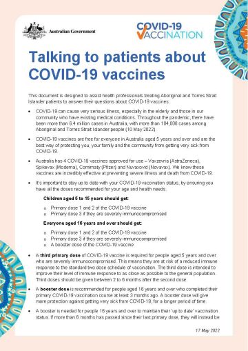 COVID-19 vaccination – Information to assist healthcare workers talk about COVID-19 vaccines