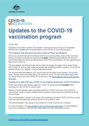 COVID-19 vaccination – Updates to the COVID-19 vaccination program