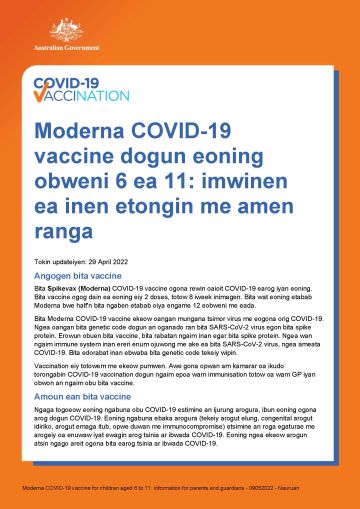 Moderna COVID-19 vaccine dogun eoning obweni 6 ea 11: imwinen ea inen etongin me amen ranga