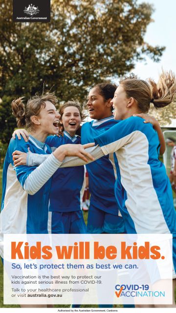 COVID-19 vaccination – out-of-home-ad – kids will be kids (soccer)