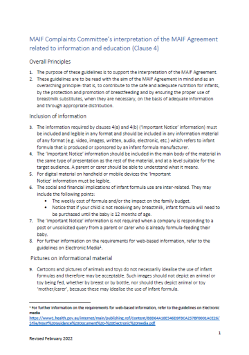 Cover image for Guidance documents for interpretation of the MAIF Agreement – Information and education (clause 4)