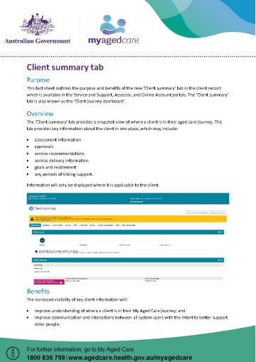 Cover image for Client summary tab fact sheet