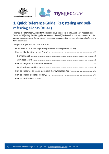 My Aged Care Quick Reference Guide 1 – Registering and Self-referring Clients (ACAT)