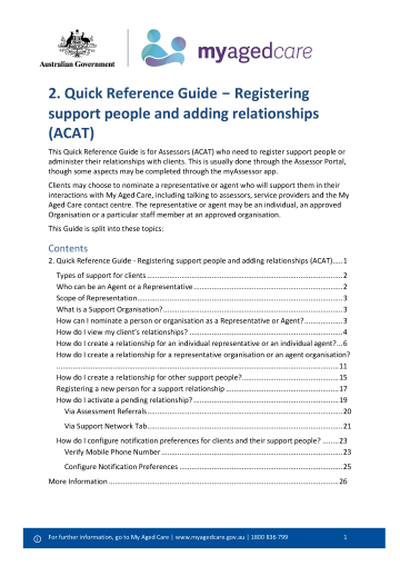 My Aged Care Quick Reference Guide 2 – Registering Representatives and Adding Relationships