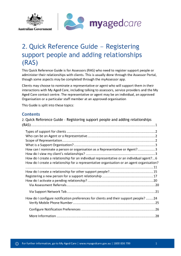 My Aged Care Quick Reference Guide 2 – Registering representatives and adding relationships (RAS)
