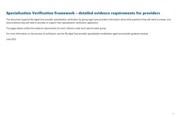 Specialisation Verification Framework – detailed evidence requirements for providers