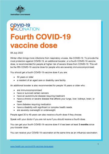 COVID-19 vaccination – Fourth COVID-19 vaccine dose