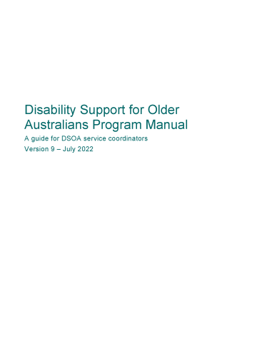 Cover page from the Disability Support for Older Australians Program manual (July 2022)