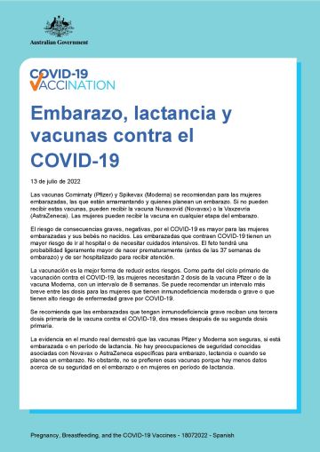 Embarazo, lactancia y vacunas contra el COVID-19