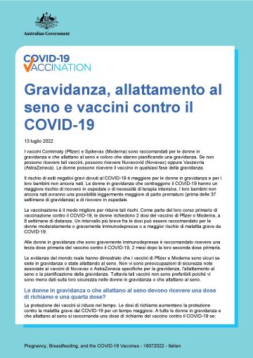 Gravidanza, allattamento al seno e vaccini contro il COVID-19