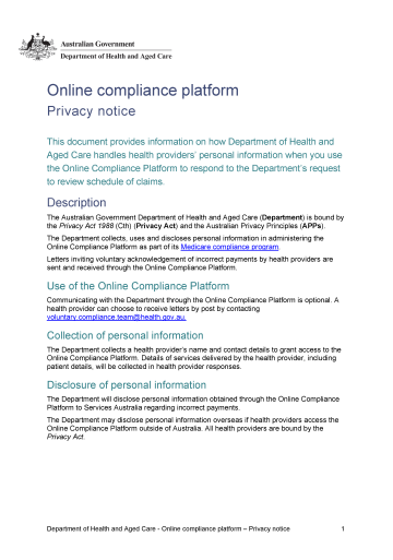 Cover page from Online compliance platform – Privacy notice (July 2022)