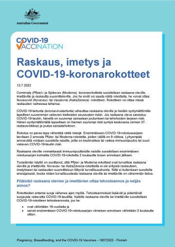 Raskaus, imetys ja COVID-19-koronarokotteet