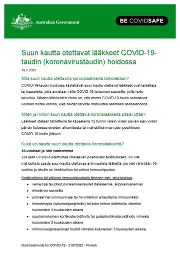 Suun kautta otettavat lääkkeet COVID-19-taudin (koronavirustaudin) hoidossa