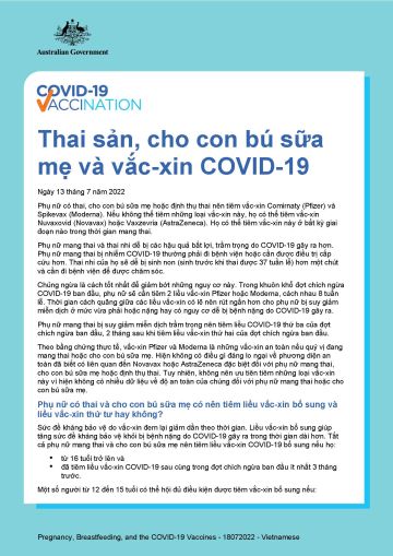 Thai sản, cho con bú sữa mẹ và vắc-xin COVID-19