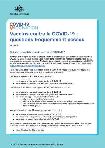 Vaccins contre le COVID-19: questions fréquentes