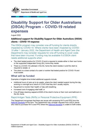 Disability Support for Older Australians (DSOA) Program – COVID-19 related expenses