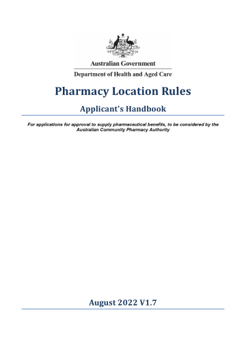 Cover page Pharmacy location rules applicants handbook