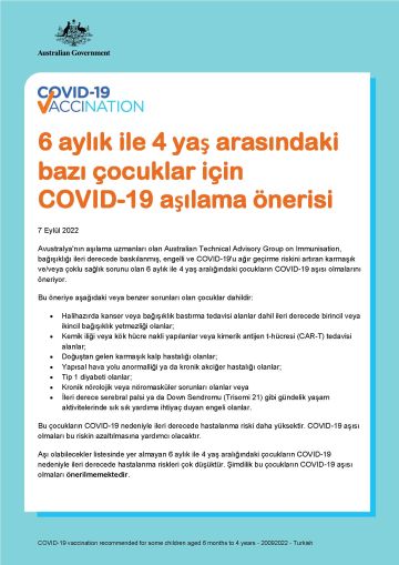 6 aylık ile 4 yaş arasındaki bazı çocuklar için COVID-19 aşılama önerisi