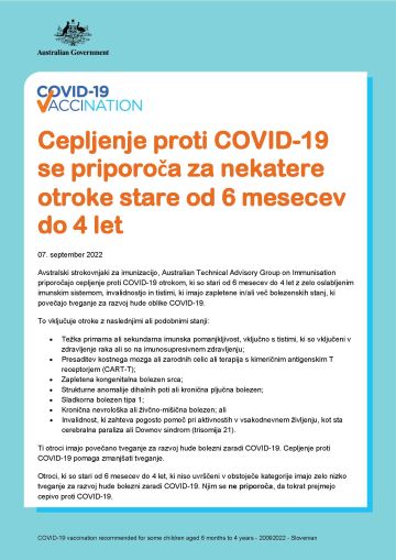 Cepljenje proti COVID-19 se priporoča za nekatere otroke stare od 6 mesecev do 4 let